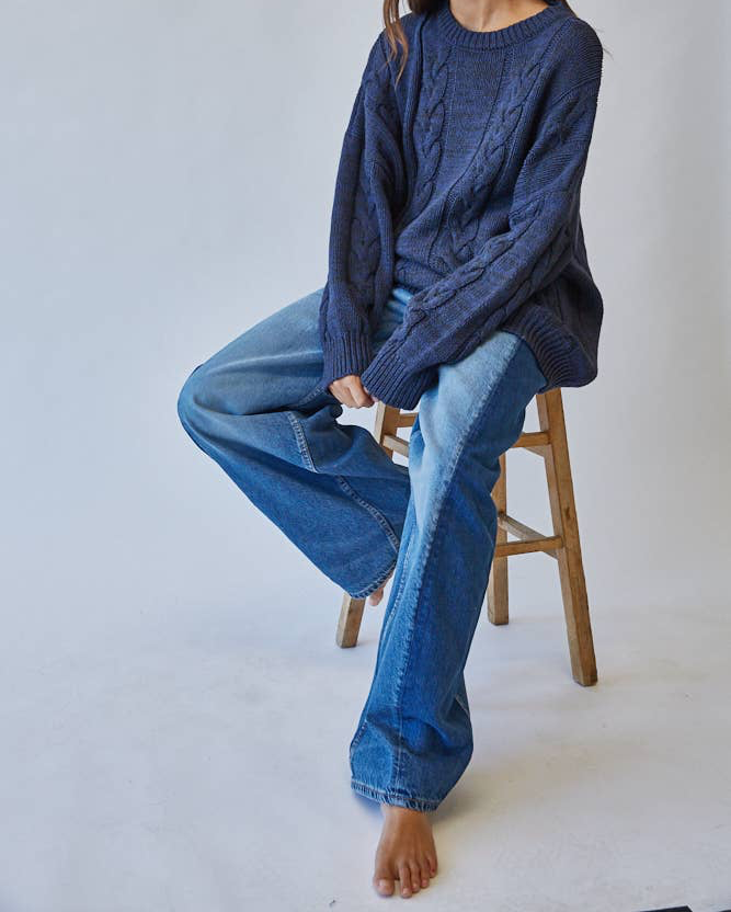 Evan Midnight Blue Cable Sweater