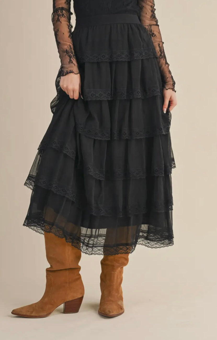Lyric Chiffon Lace Midi Skirt