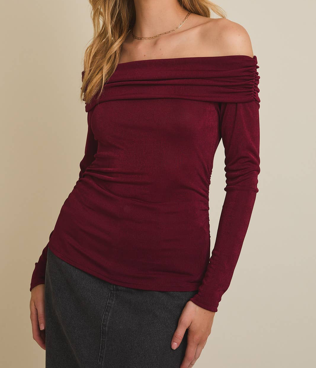 Burgundy Off Shoulder Top