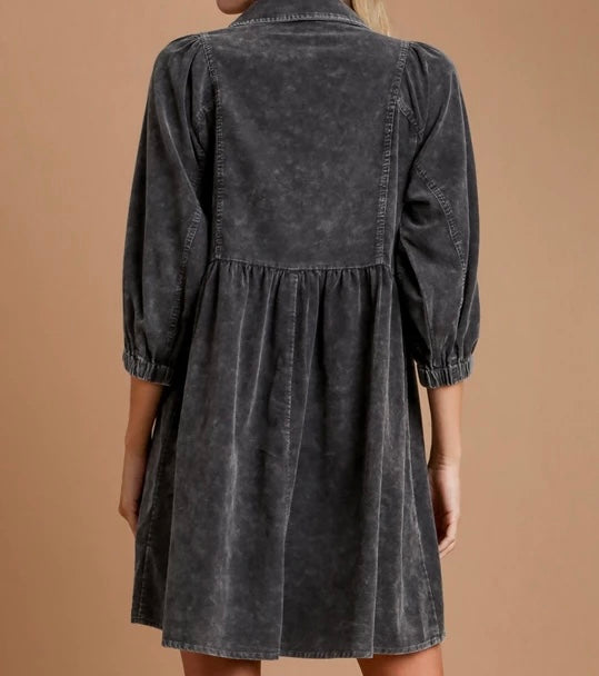 Slate Corduroy Button Down Denim Dress