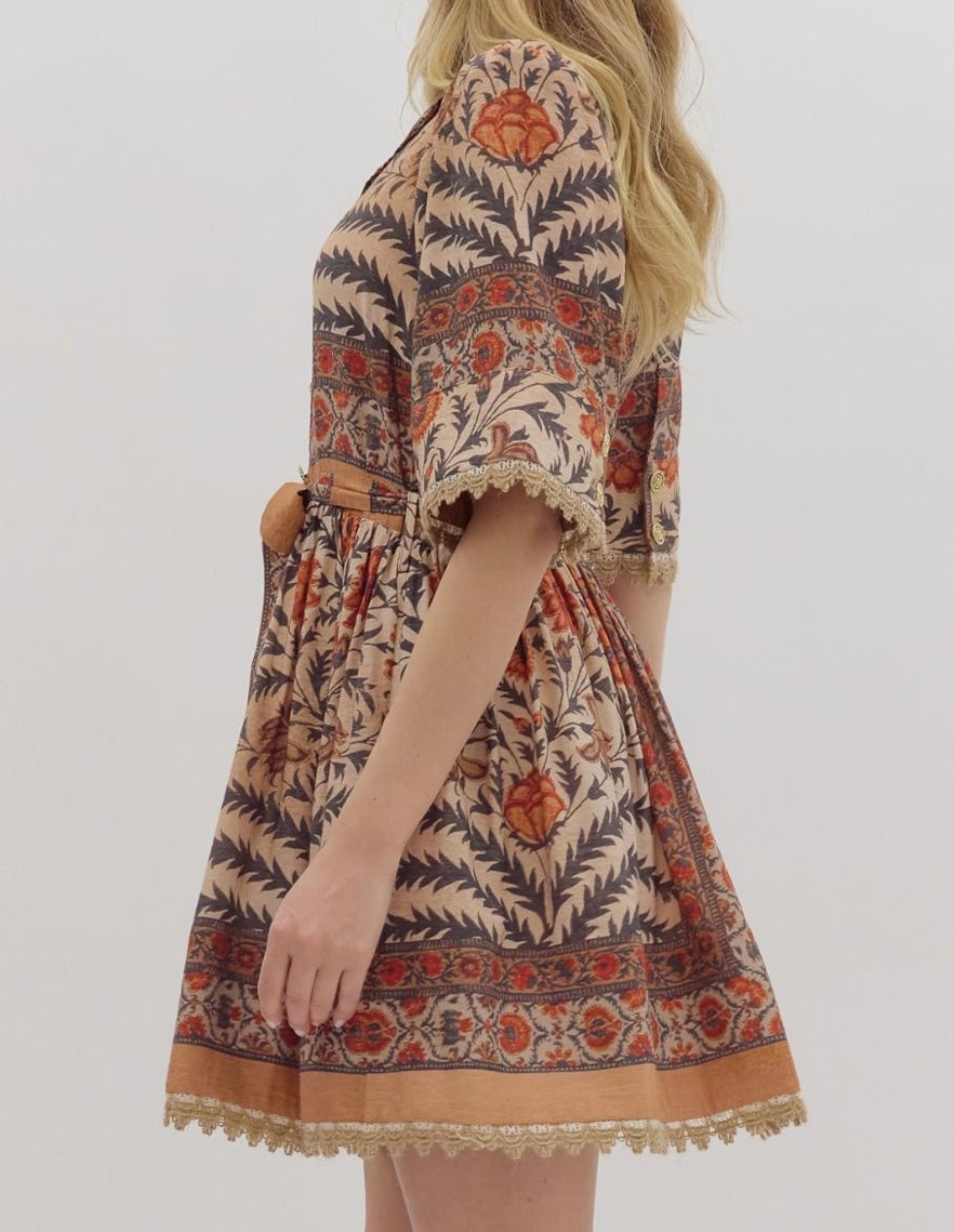 Elizabeth Print Mini Dress