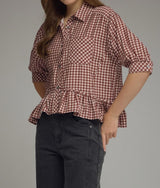 Roxie Maroon Gingham Top