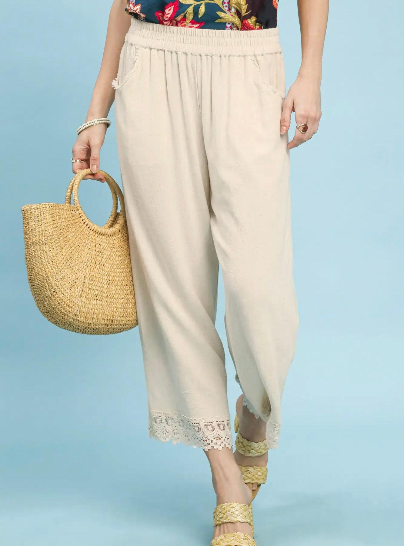 Codie Linen Eyelet Trim Pant