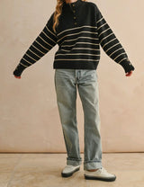 Demi Striped Half Button Sweater