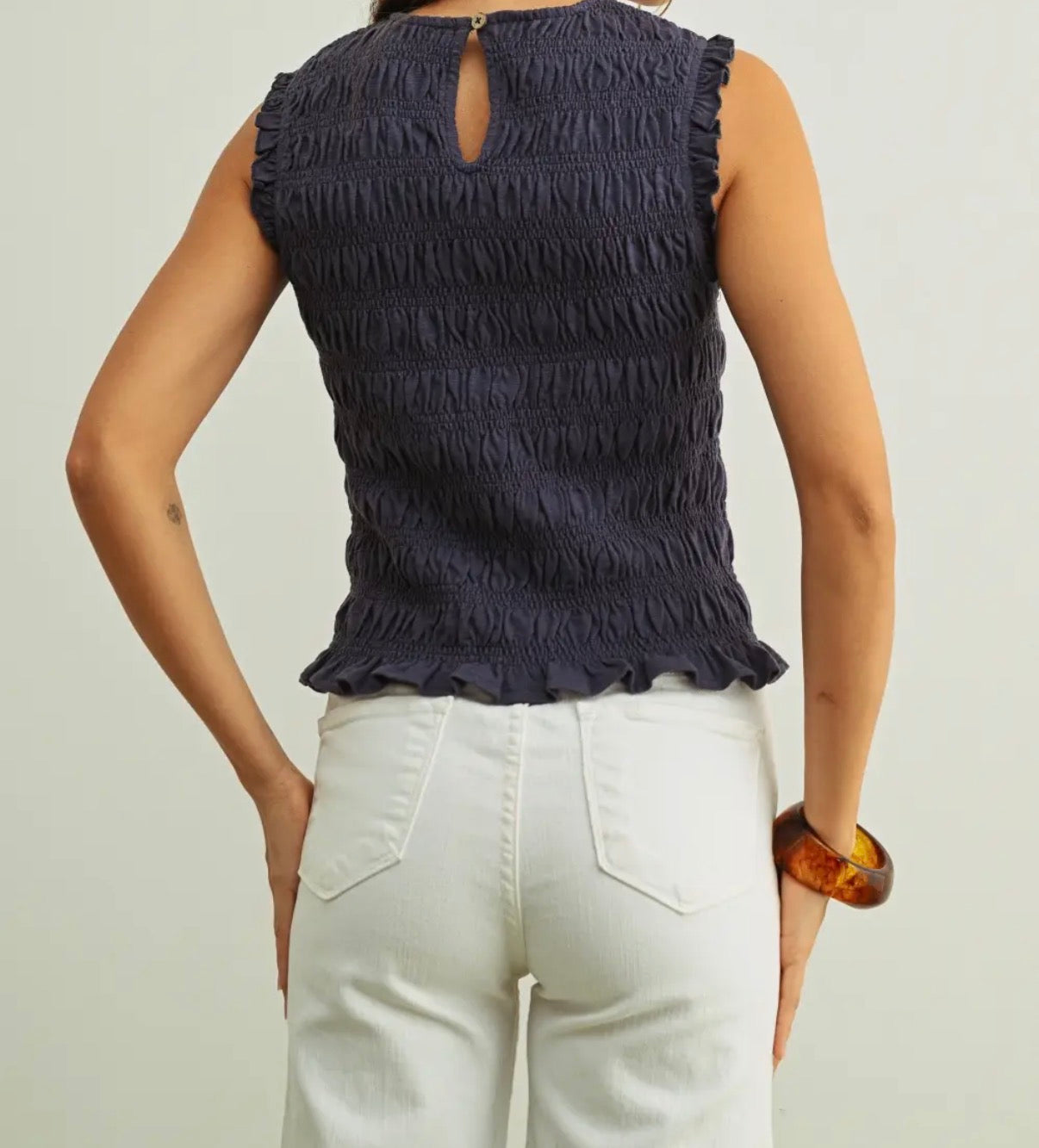 Naval Sleeveless Smock Blouse