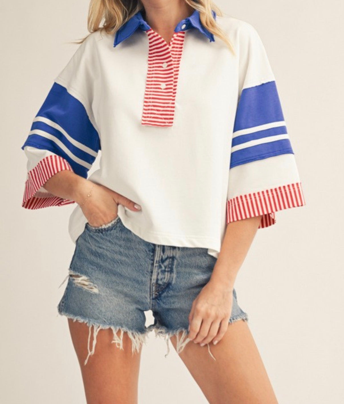 Judy Color Block Polo Blouse