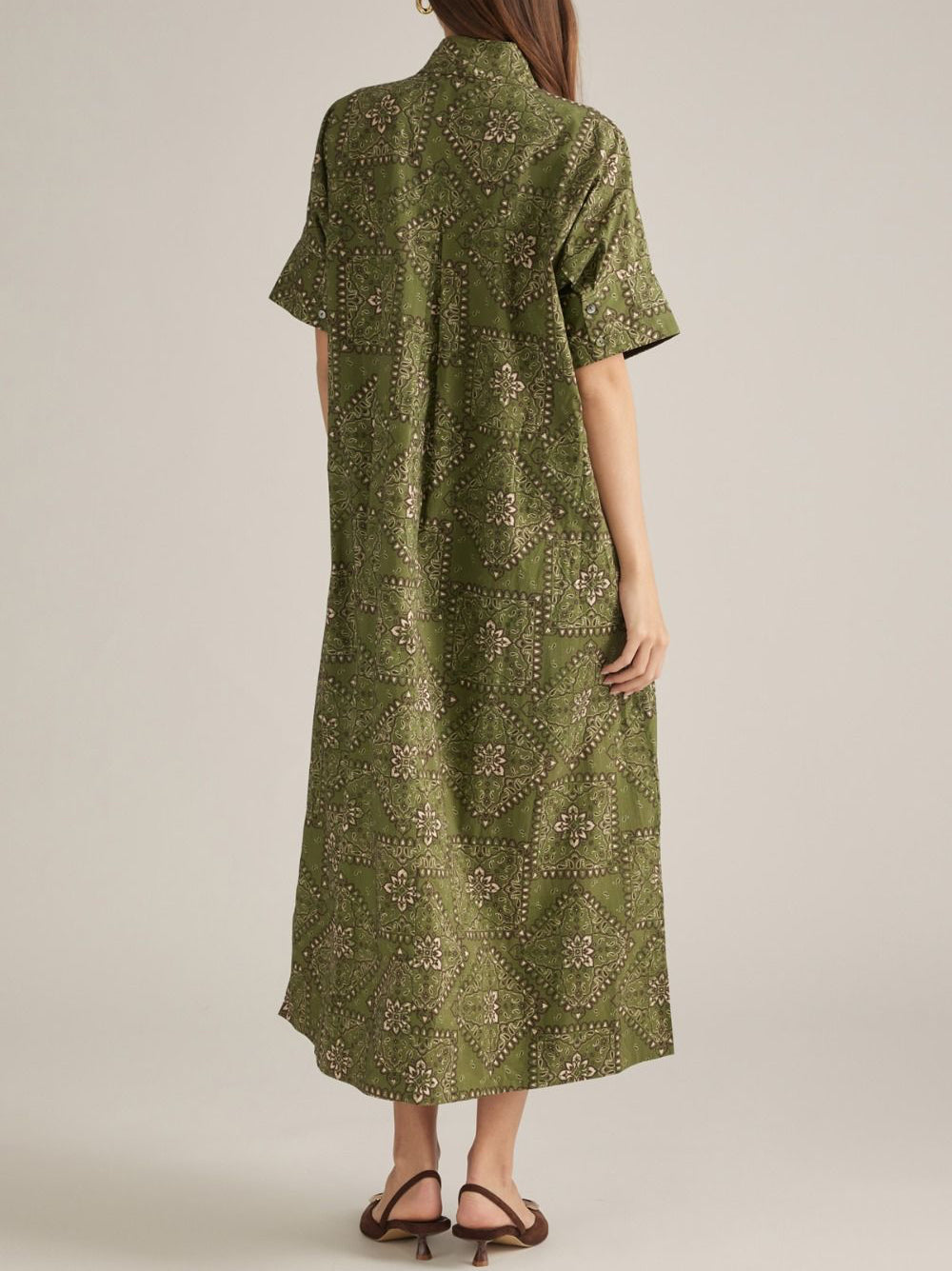 Kambri Olive Print Midi Dress