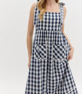 Noelle Navy Gingham Midi Dress