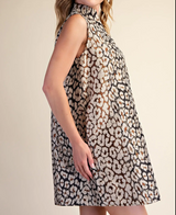 Terry Stand Collar Animal Print Dress