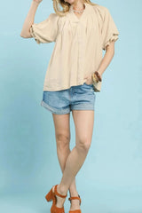 Kelli Oatmeal Linen Top