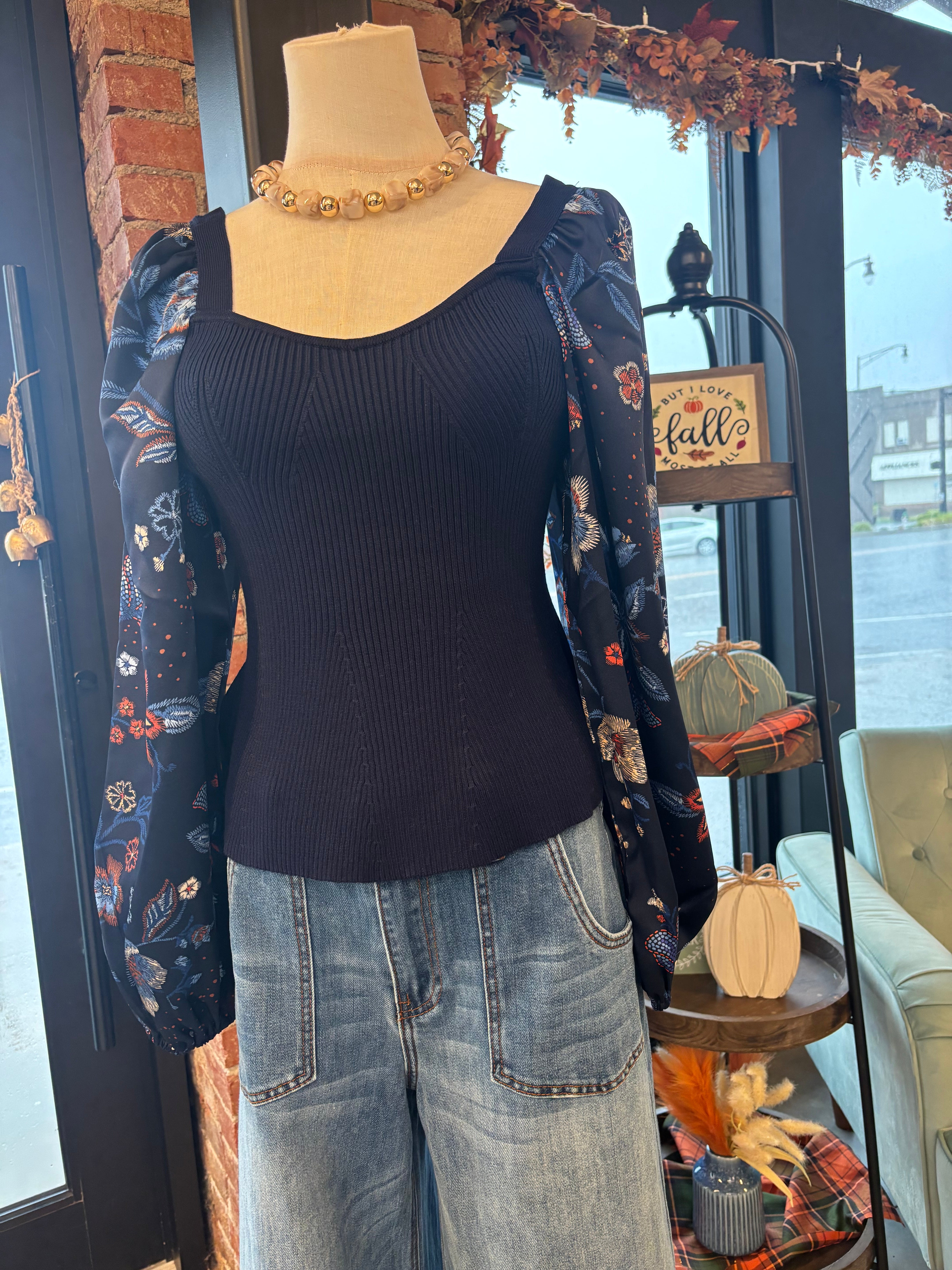 Matilda Navy Multi Print Sleeve Top