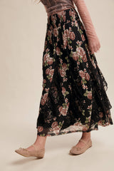 Rose Ruffle Midi Skirt