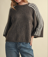 Toasted Coconut Striped 3/4 Sleeve Sweater