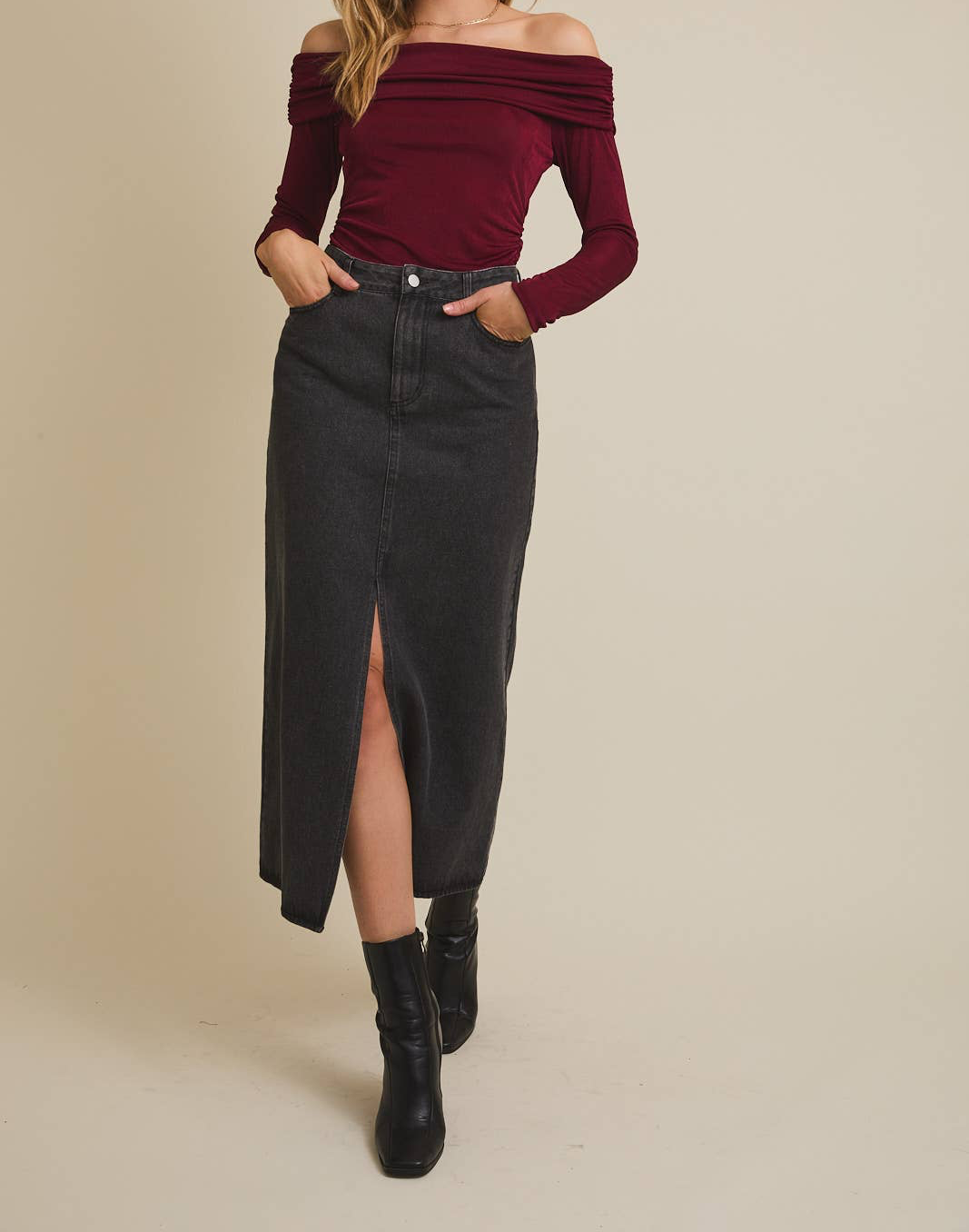 Burgundy Off Shoulder Top