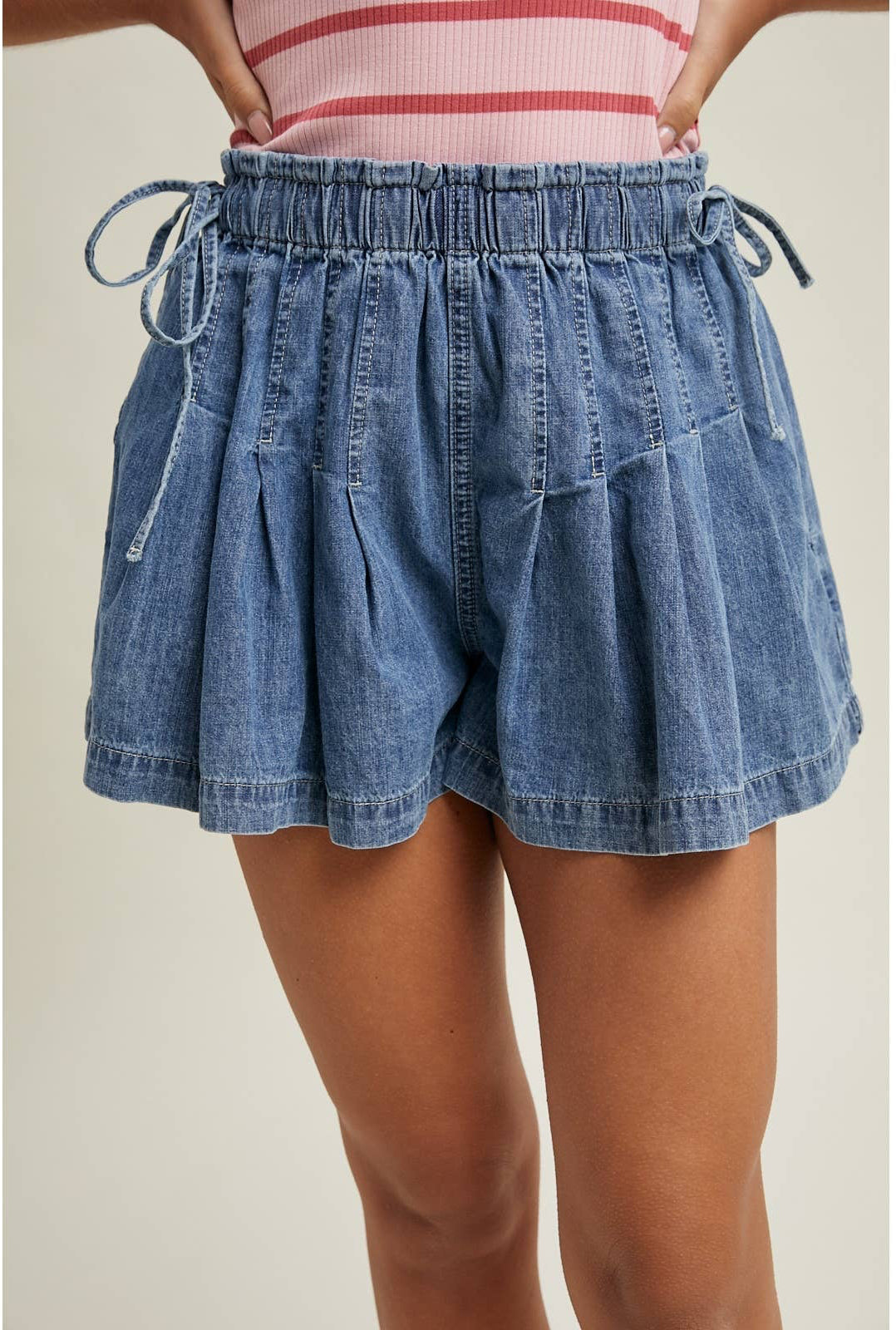 Polly Pleated Denim Shorts