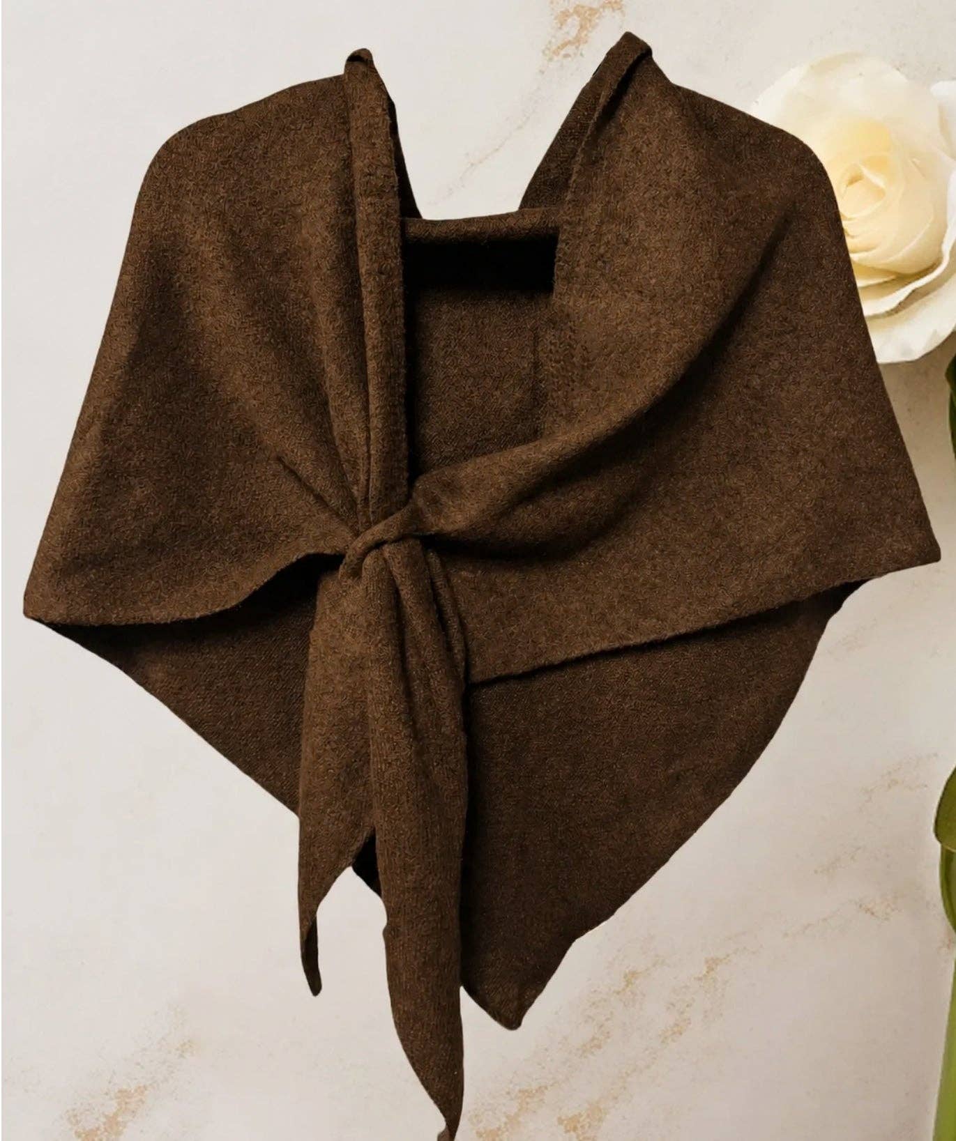 Ollie Cashmere-Blend Knit Triangle Shawl with Cross-Front Design