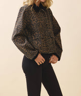 Leopard Print Corduroy Detail Jacket