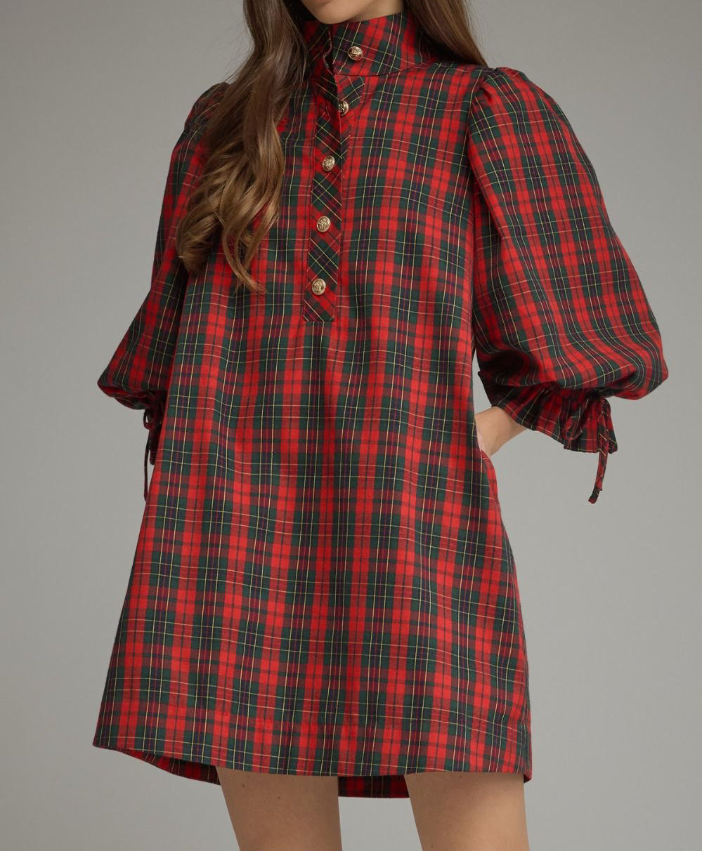 Ellie Plaid 3/4 Sleeve Dress