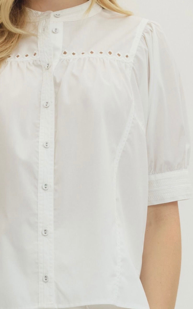 Jeanie Short Puff Sleeve Button Top