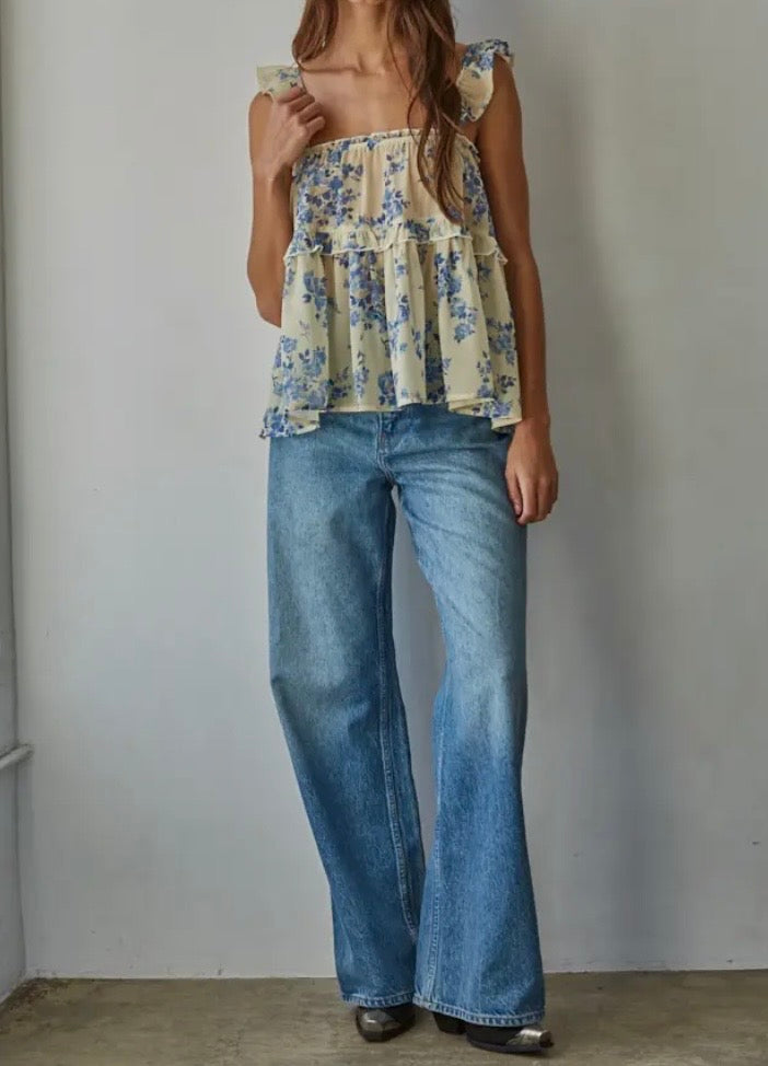 Emily Lemon And Blue Floral Top