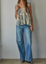 Emily Lemon And Blue Floral Top
