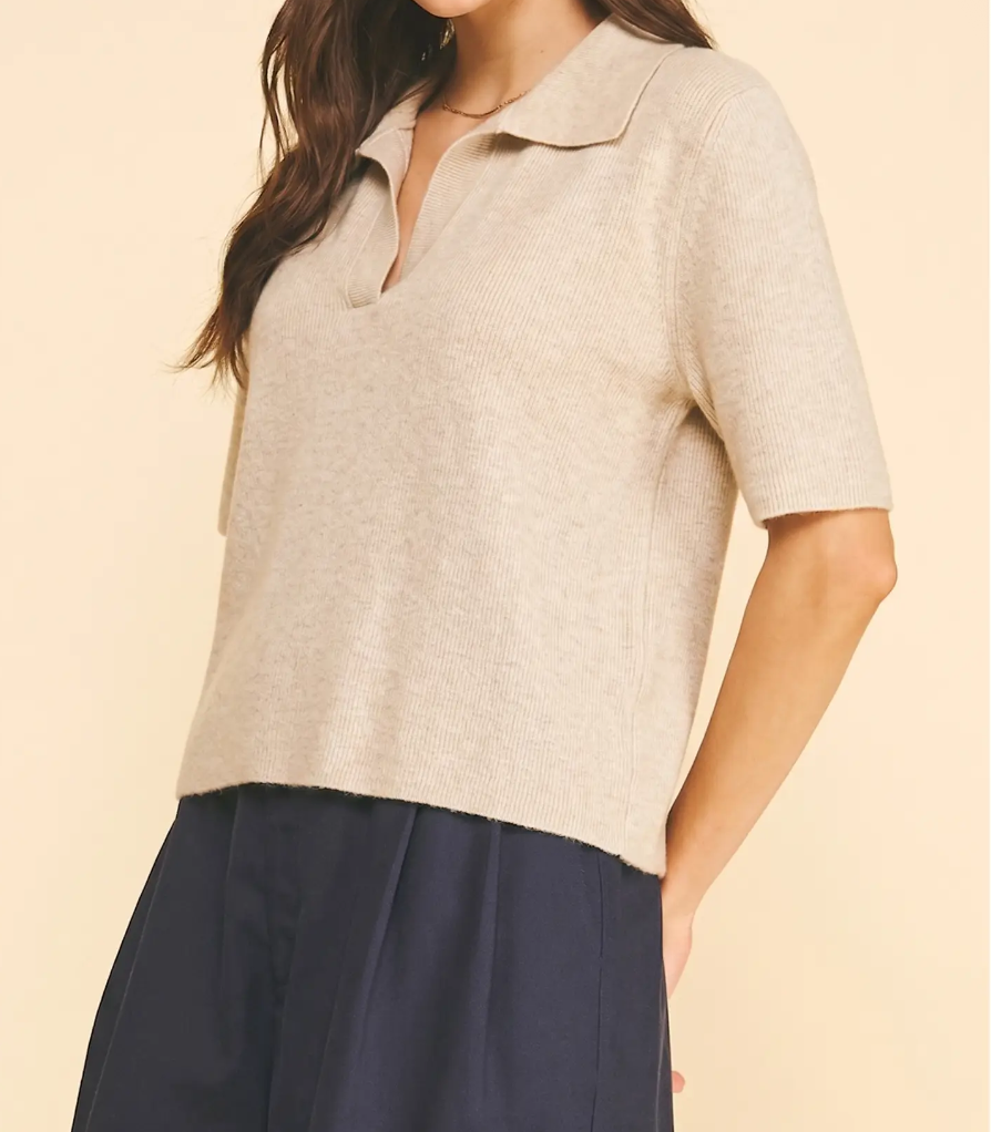Cassie Ribbed Polo Sweater