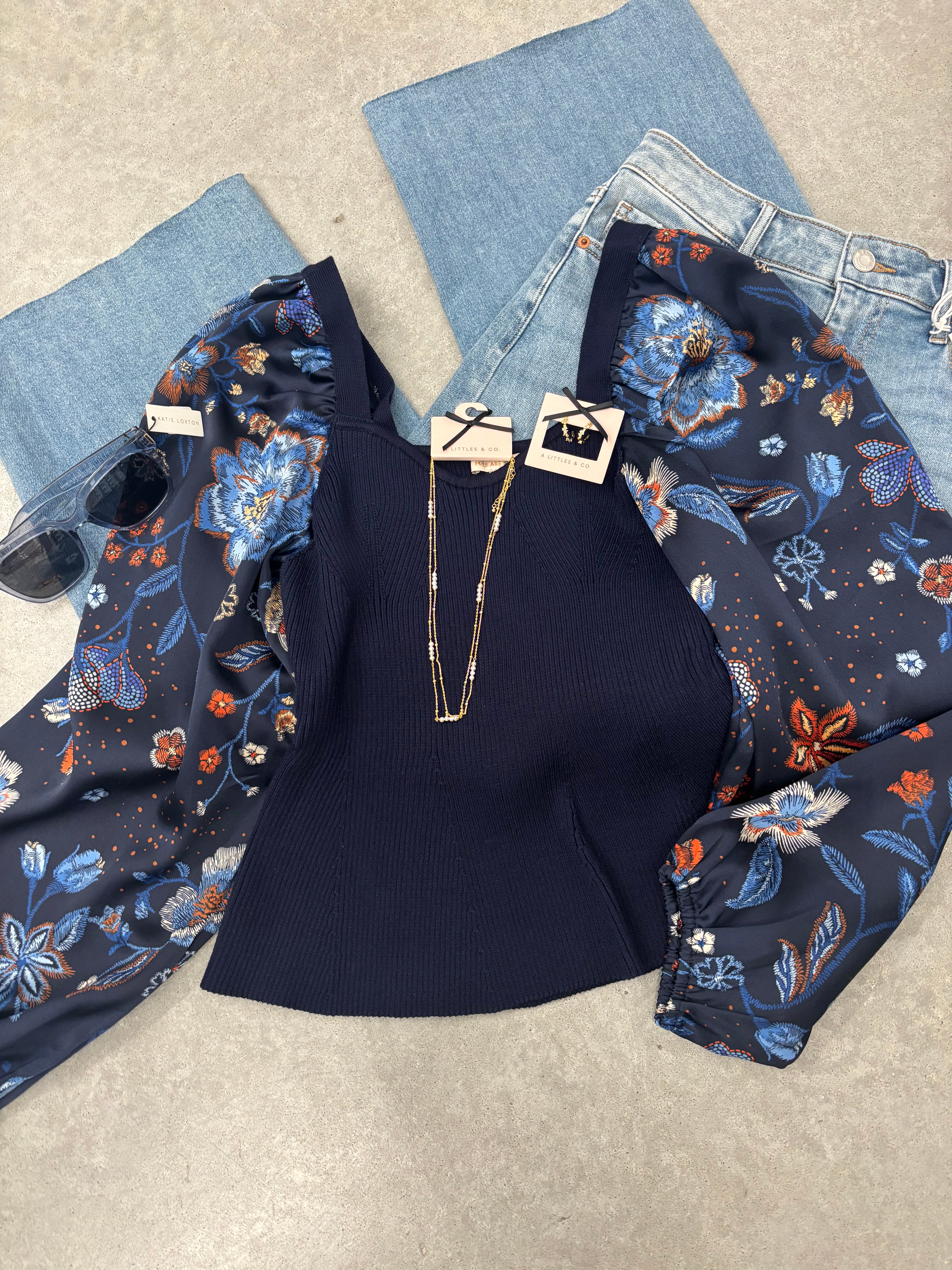 Matilda Navy Multi Print Sleeve Top