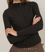 Keri Black Ribbed Knit Top