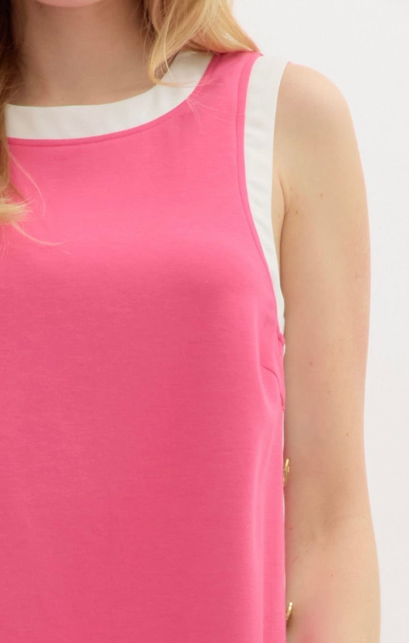 Fuchsia Mini Dress With Gold Buttons