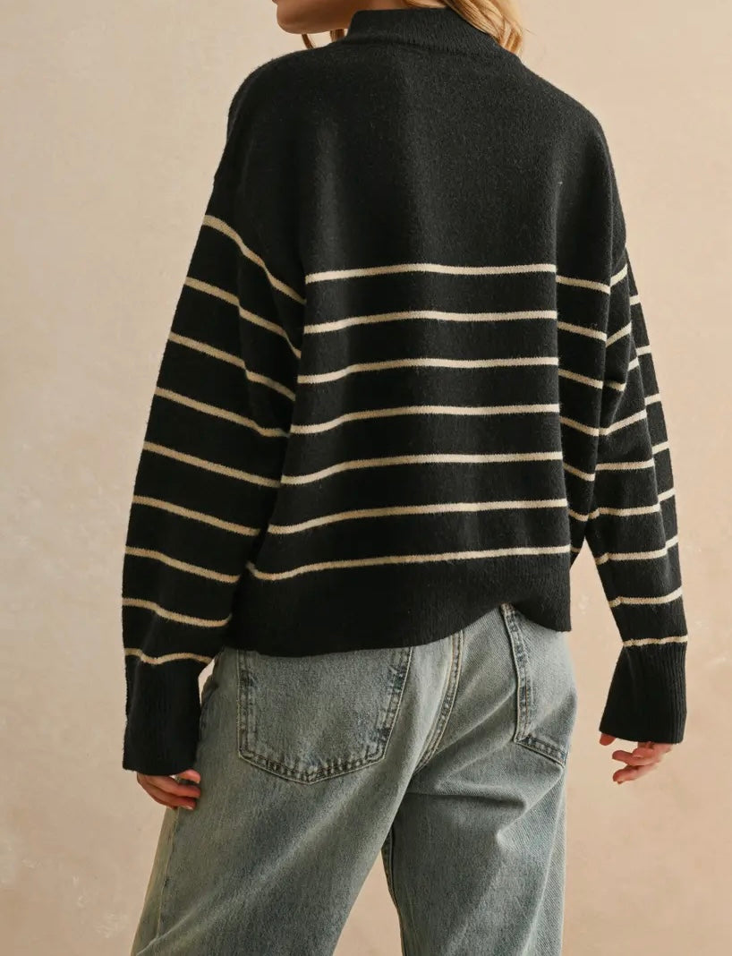 Demi Striped Half Button Sweater