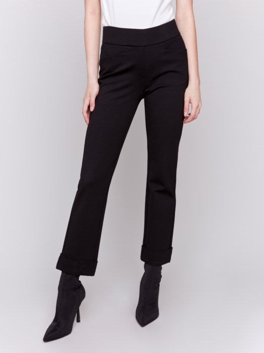 Black Rolled Cuff Pants W/ Pockets