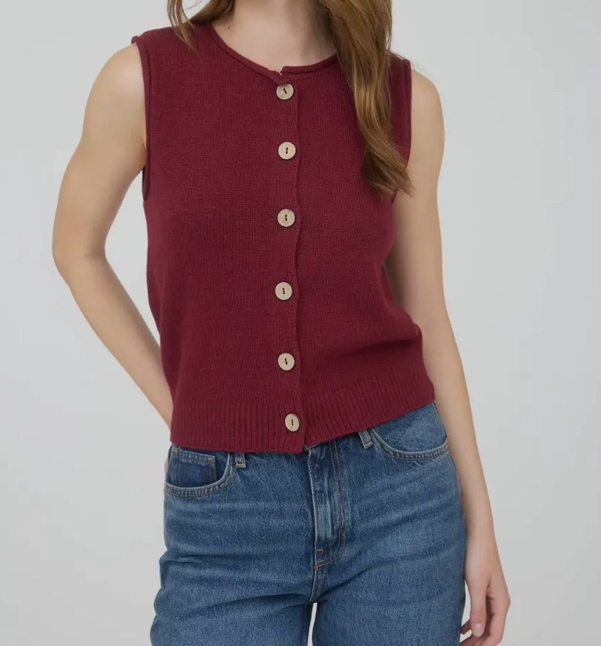 Burgundy Raw Edge Sweater Vest