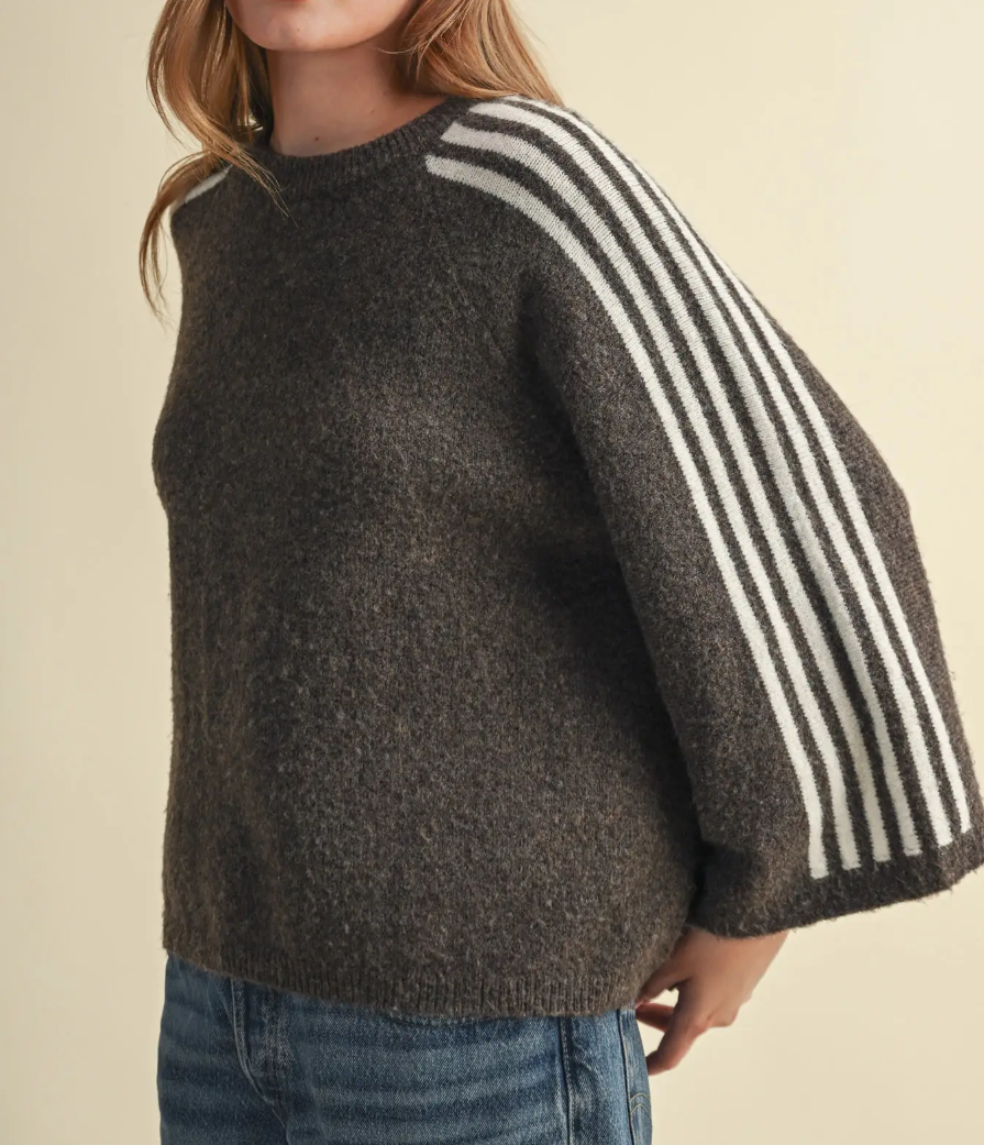 Toasted Coconut Striped 3/4 Sleeve Sweater