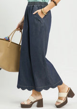 Madi Indigo Chambray Scalloped Hem Pant