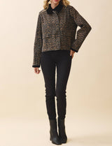 Leopard Print Corduroy Detail Jacket