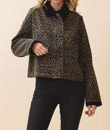 Leopard Print Corduroy Detail Jacket
