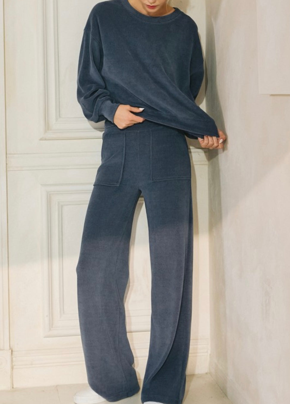 Dusty Ribbed Wide Leg Pant