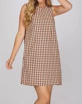 Brown Gingham Mini Dress