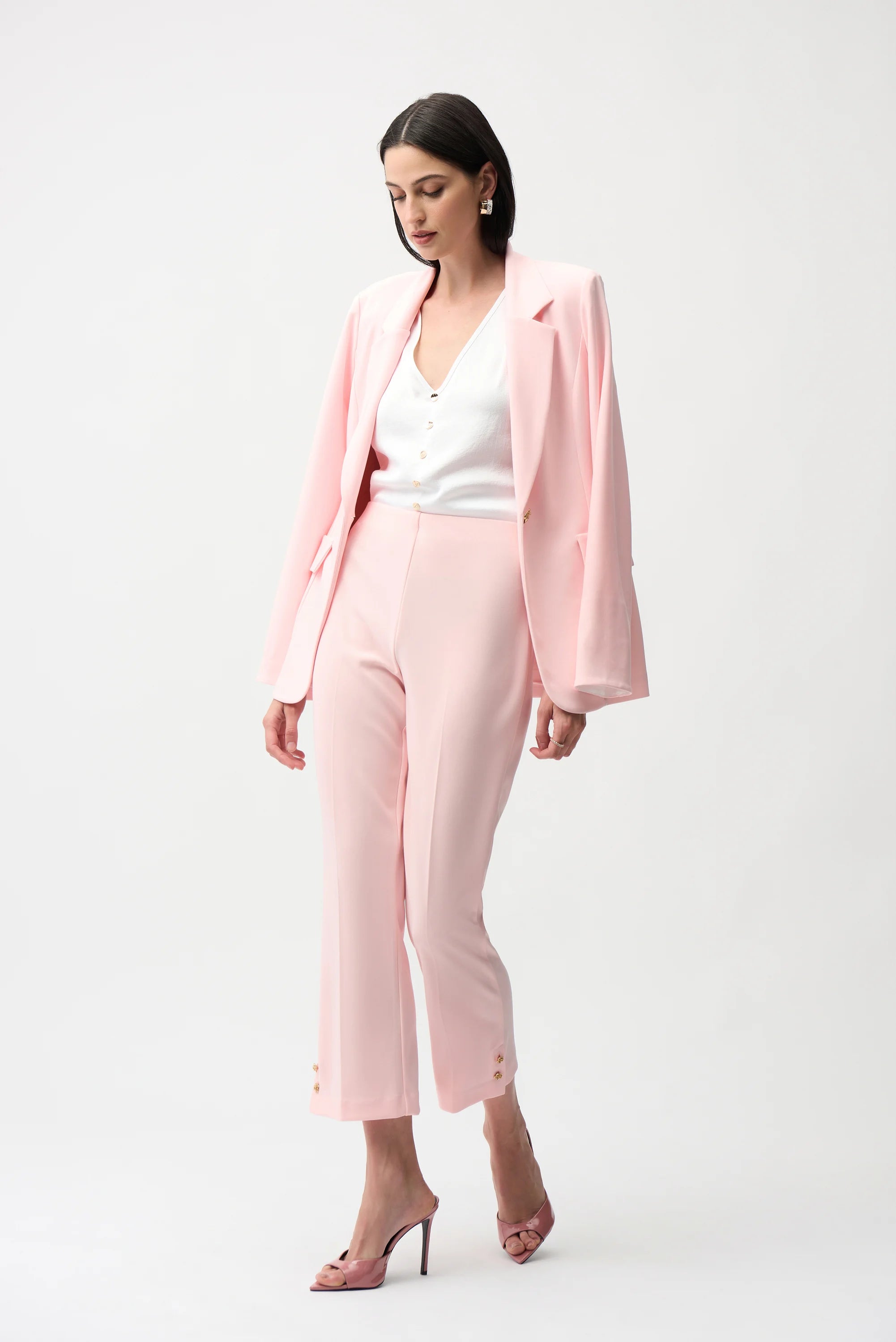 JR Silky Knit Crop Pull-On Pants With Gold Buttons