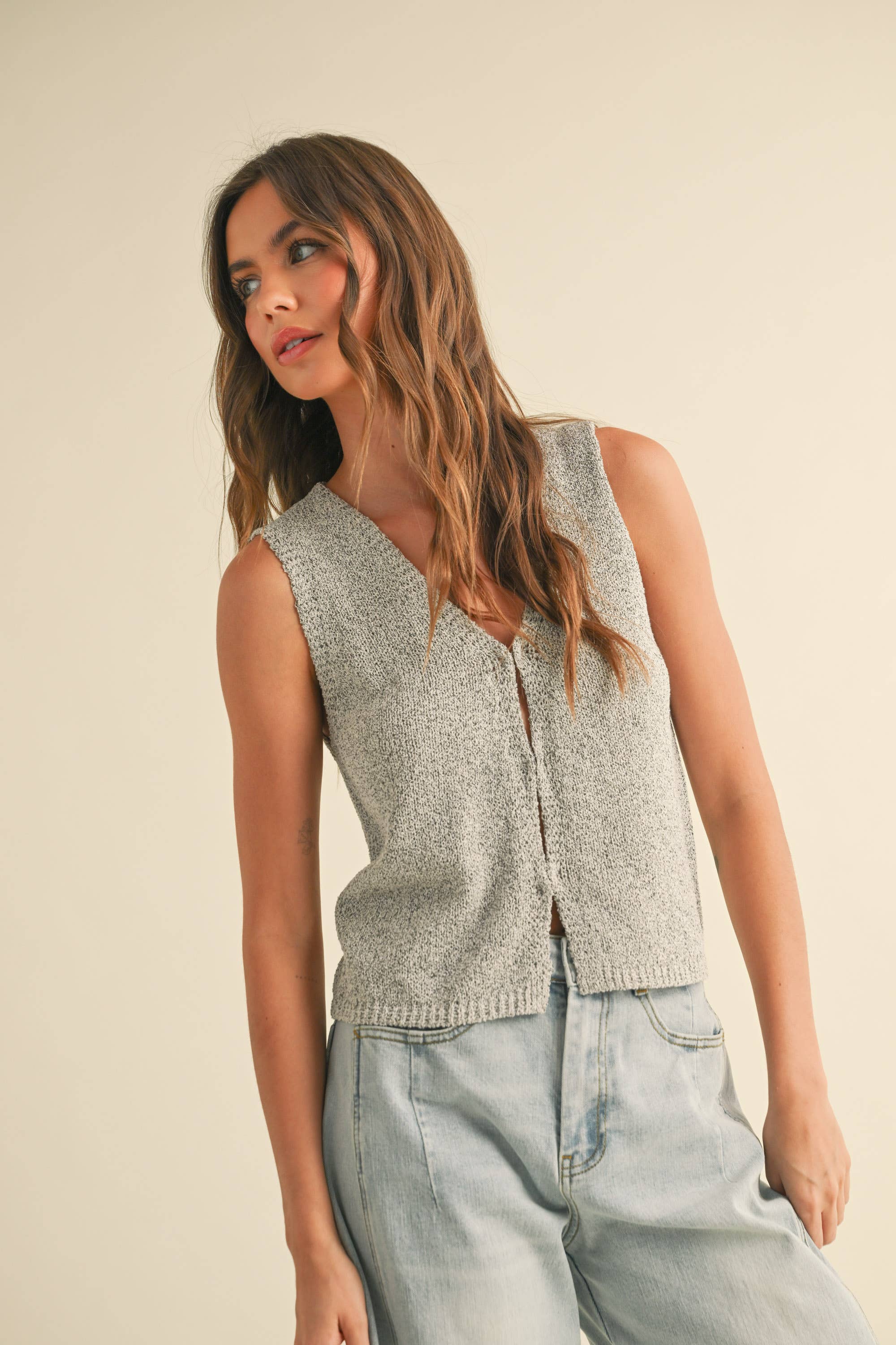 Salt And Pepper Hook And Eye Vest