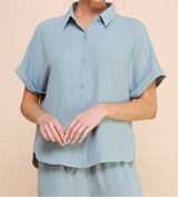 Dust Teal Airy Short Sleeve Top