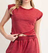 Berry Mineral Washed Wrap Top