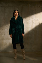 JR Absolute Green Faux Fur Straight Coat