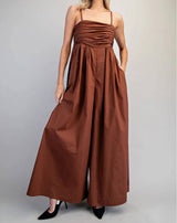 Cocoa Brown Ruched Sleeveless Jumpsuit