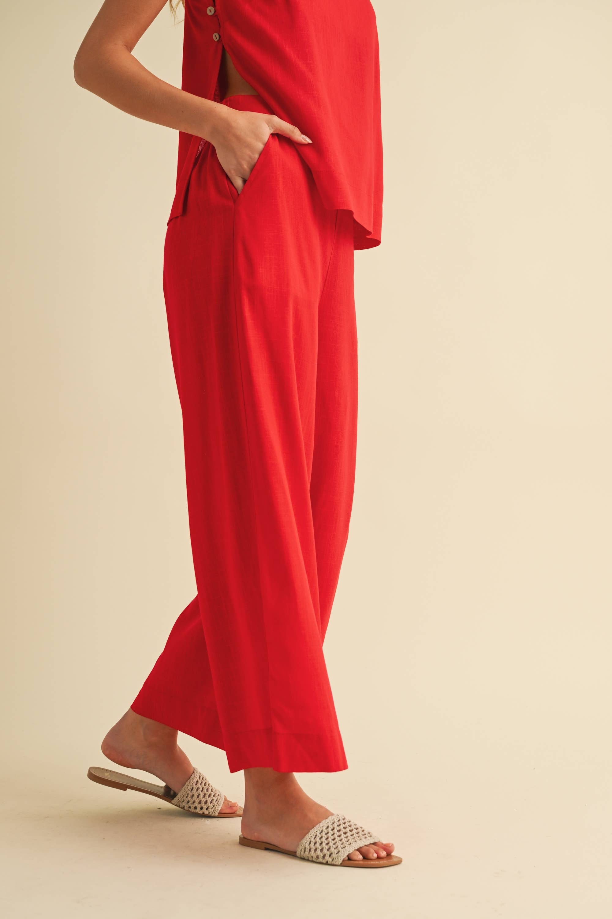 Ruby Red Cami & Wide Leg Pant Set