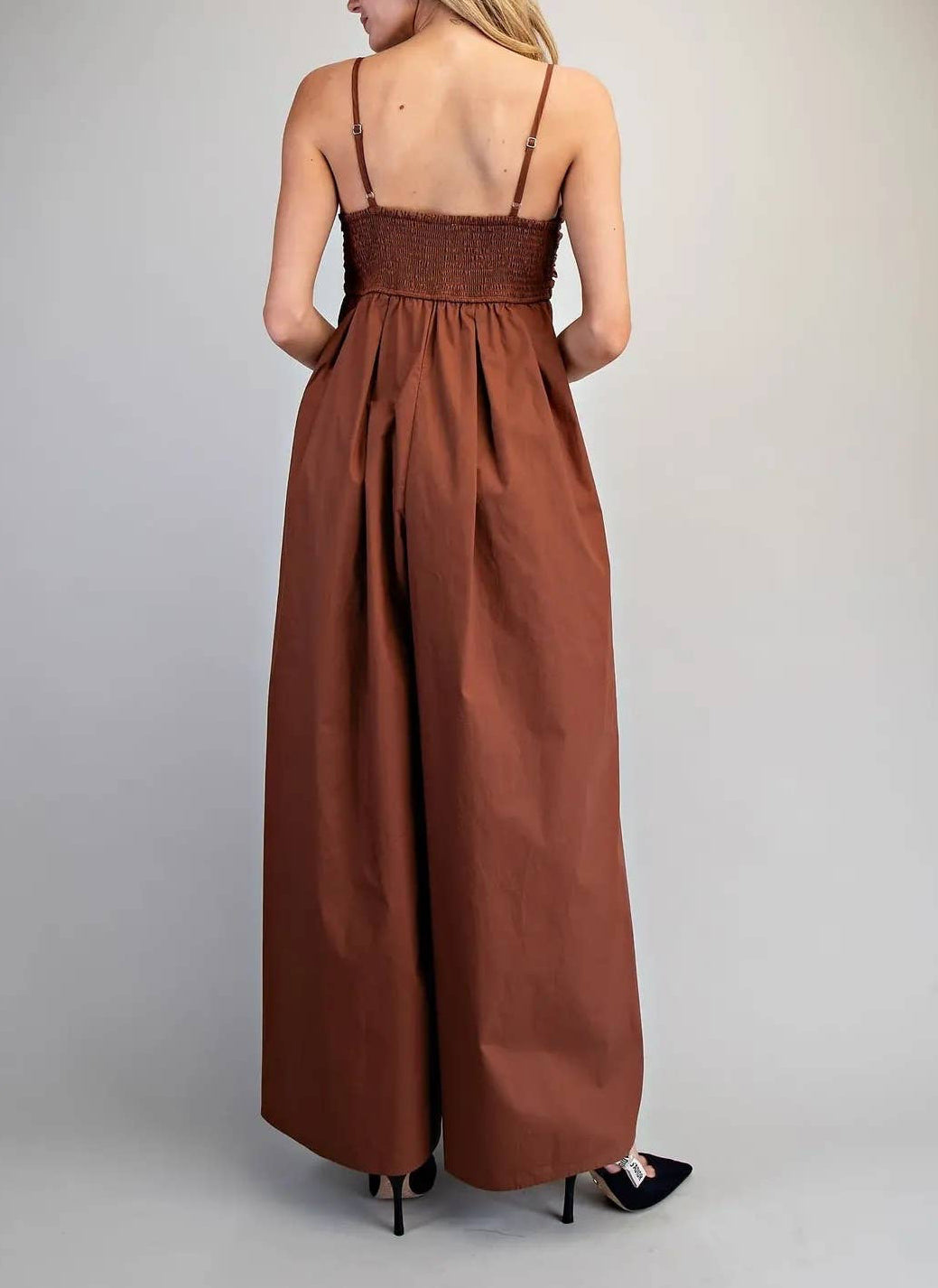 Cocoa Brown Ruched Sleeveless Jumpsuit