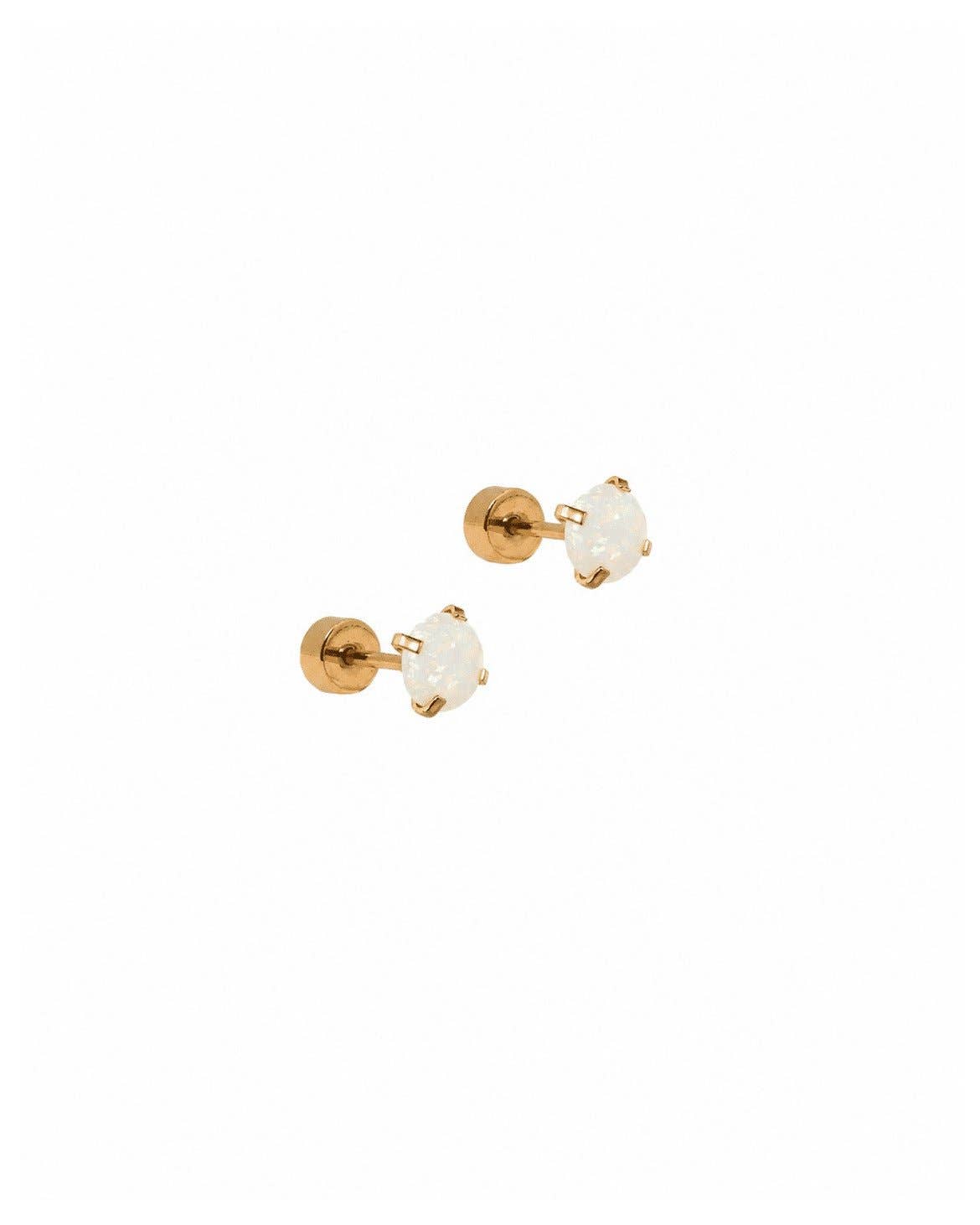 Screwback Stud Earrings - Venus Opal White