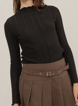 Keri Black Ribbed Knit Top