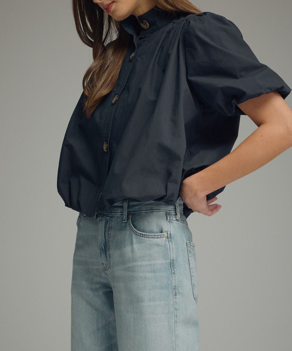 Terry Bubble Hem Short Sleeve Top