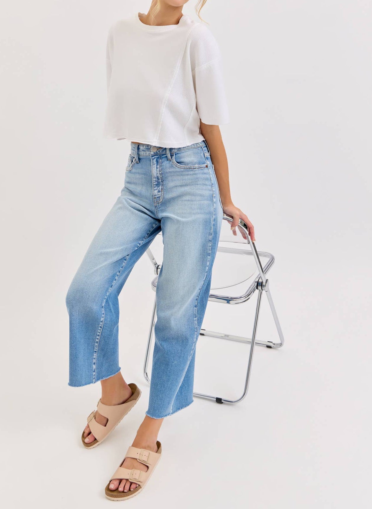 Kendall Crop Wide Leg with Raw Hem